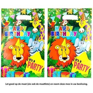 10 Uitdeelzakjes Happy Birthday 16,5 x 25 cm - Cellofaan Plastic Traktatie Kado Zakjes - Snoepzakjes - Koekzakjes - Koekje - Cookie - Leeuw - Dieren - Giraf - Aap - Papegaai - Olifant