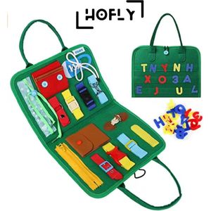 Hofly Busy Board -Groen- Motoriek Speelgoed Map Sensorisch Speelgoed - Extra Duurzaam met Hoogwaardig Leren Afwerking - Unisex Montessori Leren Veter Strikken Knopen Leggen Activiteitenbord - Educatief Spel