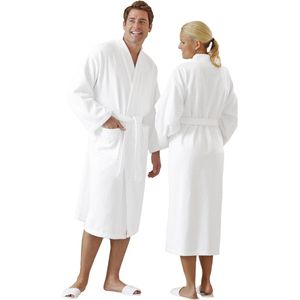 Goodivery ® Badjas, ochtendjas, dames en heren, maat S-6XL, katoen, wit, 019