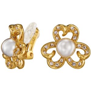 Traveller Clip Oorbellen - Oorclips Dames - Goud - Parel - Ø 8 mm - Wit - Kristal - Preciosa Crystals- Bloem - Verguld - Ø 20 mm - 114295