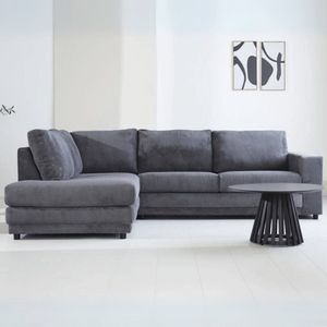 Dimehouse Lounge Hoekbank Gabi ribstof antraciet plofbank - links - Stof - Industrieel - 261 x 204 x 86 cm