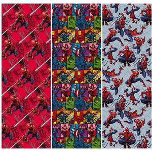 Assortiment 6 rollen Inpakpapier Marvel - 200x70cm - superman spiderman - plasticvrij - 3 assorti superman - spiderman, hulk.
