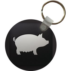 Sleutelhanger - Een illustratie van een varken op een zwarte achtergrond - Plastic - Rond - Uitdeelcadeautjes