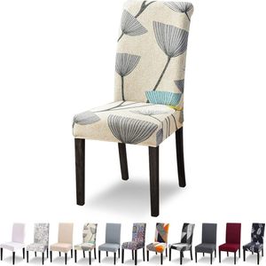 Stoelhoezen, set van 4 stretch moderne stoelhoezen voor eetkamerstoelen, universeel wasbaar, afneembare stoelhoes voor eetkamer, hotel, banket, keuken, beige bladeren