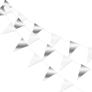LUQ – Luxe Metallic Wit Zilver Slingers – Vlaggenlijn 10 Meter - Verjaardag Slinger Versiering Feestversiering Vlaggen Decoratie
