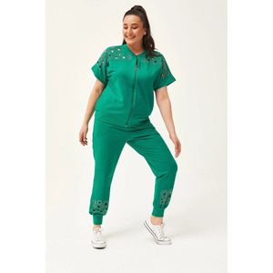 Dames Grote Maat 2XL Trainingspak - Kortmouw Transparante Snit Steen Bedrukte Groen XXL Tracksuit Fitnesstrainingspakken
