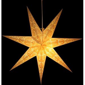 Kerstster papier met verlichting - 60 cm diameter, 21 cm diep - Kerst ster voor binnen - Sumana Crème - Handgeschept papier - Incl. 3 m. snoer met stekker, schakelaar en E14-fitting - Kerst Raam decoratie - Kerstversiering - Kerstverlichting
