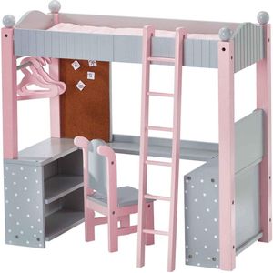 Teamson Kids Stapelbed en Bureau Voor 18"" Poppen - Accessoires Voor Poppen - Kinderspeelgoed - Grijs/Roze