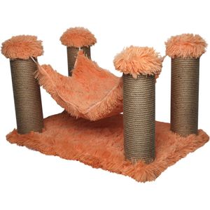 Topmast Krabpaal Fluffy Maui - Perzik - 59 x 39 x 34 cm - Katten Hangmat - Made in EU - Krabpaal voor Katten - Stevig Sisal Touw