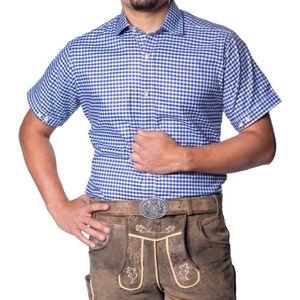 Tannhauser Leopold Oktoberfest Blouse Oktoberfest Heren Carnavalskleding Heren voor bij Lederhosen Man - Korte Mouw - Blauw - 70%Katoen30%Viscose - Maat XL