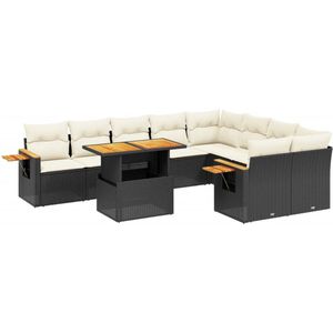 vidaXL 10-delige Loungeset met kussens poly rattan zwart - Loungeset - Loungesets - Tuinset - Tuinbank