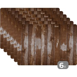 Placemat - Placemats - Plank - Hout - Structuur - Wood - Schutting - Inductiebechermer - 45x30 cm - 6 stuks