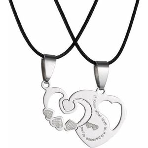 Fako Bijoux® - Vriendschapsketting - BFF Ketting - RVS - Dubbel Hart Open