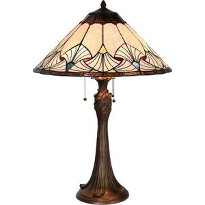 LumiLamp Tiffany Tafellamp Ø 51x78 cm Beige Blauw Glas Driehoek Tiffany Bureaulamp