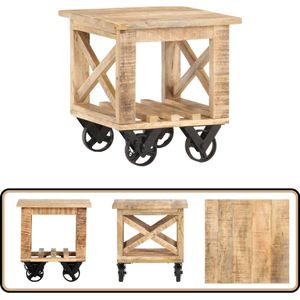 vidaXL Bijzettafel Mangohout - 40x40x42 cm - Op Wieltjes Bijzettafel - Vintage Meubilair - Mango Houten Meubels - Industriële Decoratie - Woonaccessoires