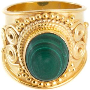 Edelsteen Ring Malachiet 925 Zilver & Verguld “Mesa” (Maat 17)