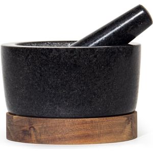 Grote vijzel met stamper graniet - natuurlijke mortar en pestle sets - voor het malen van specerijen, knoflook, koffiebonen en andere specerijen - zwart (14 cm)