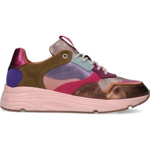 Manfield - Dames - Roze leren sneakers met metallic details - Maat 42