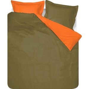 SENZATIONE 100% Katoen Percaline Dekbedovertrek Uni Reversible 240x200/220-2x60x70 cm ( 240 cm Lang ) LEGERGROEN/ORANJE