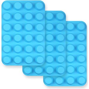 Mini-siliconen muffinvorm met 24 kopjes, 3 stuks, niet-klevende cupcake cupcakevorm - blauw