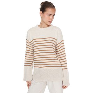 Trendyol Beige Oversized Gestreepte Gebreide Trui