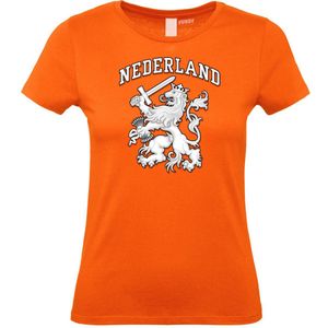 Dames t-shirt Leeuw Met Zwaard | Koningsdag kleding | Oranje Shirt | Oranje Dames | maat L