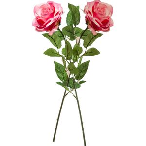 2x Roze rozen Marleen kunstbloemen 63 cm - Woondecoratie/accessoires - Kunstbloemen - Nepbloemen - Kunsttakken - Roos/rozen