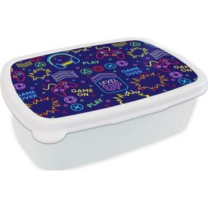 Broodtrommel Wit - Lunchbox - Brooddoos - Gaming - Neon - Koptelefoon - Design - 18x12x6 cm - Volwassenen
