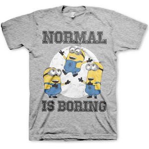 Minions Heren Tshirt -2XL- Normal Life Is Boring Grijs