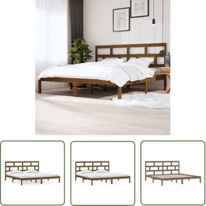 The Living Store Bedframe massief grenenhout honingbruin 200x200 cm - Houten Bed Frame - Tweepersoons Bed - Grenenhout Bed - Bed Frame Design - Modern Bed Frame