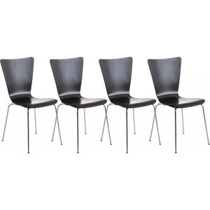 In And OutdoorMatch Bezoekersstoel Thad - Zwart - Houten stoel - Set van 4 - Met rugleuning - Vergaderstoel - Zithoogte 45cm
