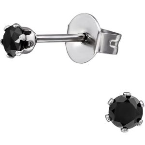CS Joy - Oorbellen - 3 mm - Chirurgisch staal - zwart zirkonia - oorknoppen - kinderoorbellen ( zweerknopjes )