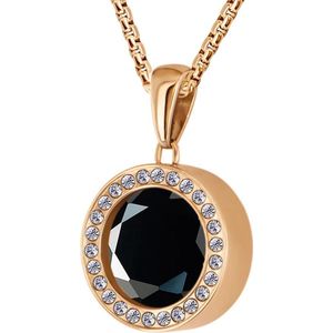 Quiges 12mm Mini Munt Hanger Rosékleurig RVS Glans met Geslepen Zirkonia Zwart Munt en Box Ketting Ankerketting 42-46cm