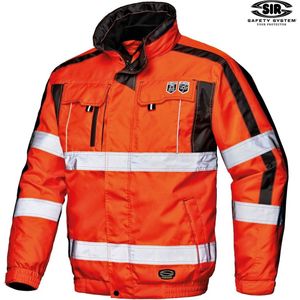 CONTENDER JACKET Werkjas, Hi-Vis Rood Veiligheidsjas - Pilotjas - EN ISO 20471 Klasse 3 - EN 343 3:1 - 100% PU gecoat polyester - Winddicht - Waterbestendig - Verstelbare manchetten - Opvouwbare capuchon - Fleece kraagvoering