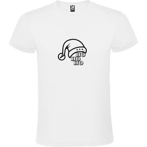 Wit T-Shirt met “ Kerst Muts / Ho Ho Ho “ Afbeelding Zwart Size L