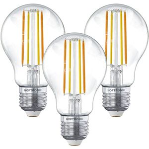 HOFTRONIC - Set van 3 Smart Gloeilampen - 7 Watt 806 Lumen - Kooldraadlampen - A60 Helder - 1800-3000K - Dimbaar - E27 Filament - Bedienbaar via Google Home & Amazon Alexa