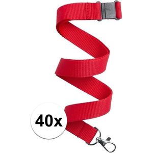 40x Rood keycord/lanyard met karabijnhaak sleutelhanger 50 cm - Polyester keycords/sleutelkoord