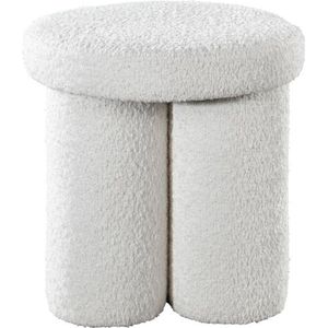 Vente-unique Poef van witte boucléstof CONOMO