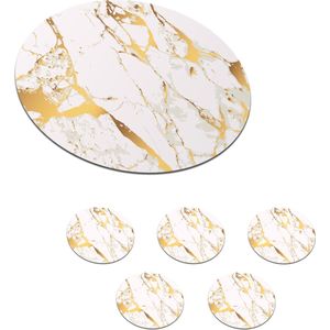 Onderzetters voor glazen - Rond - Marmer - Goud - Wit - Chic - 10x10 cm - Glasonderzetters - 6 stuks