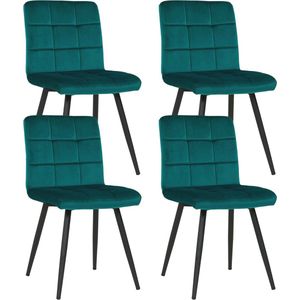 Set van 4 Luxe Fluwelen Eetkamerstoelen met Rugleuning - Keukenstoel en Woonkamerstoel in Petrol