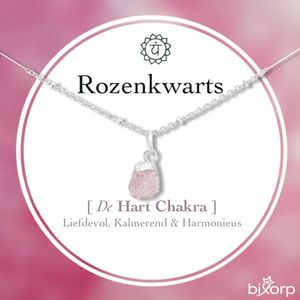 Bixorp Gems Rozenkwarts 925 Zilveren Ketting - Edelsteen Hartje - Verstelbaar (36cm + 8cm) - Inclusief Cadeaukaartje en Envelop