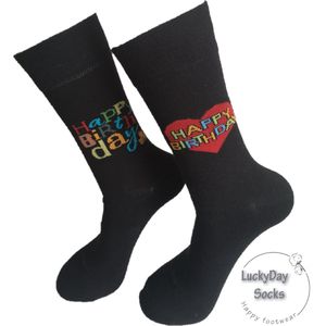Happy birthday sokken - Verjaardag sokken - gefeliciteerd sokken - Leuke sokken - Vrolijke sokken - Luckyday Socks - Sokken met tekst - Aparte Sokken - Socks waar je Happy van wordt - Maat 36-41