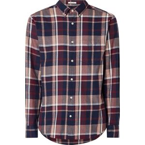 Gant - Jaspé Overhemd Ruiten Bordeaux - Heren - Maat XL - Regular-fit