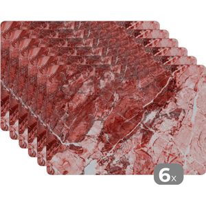 Placemat - Placemats kunststof - Kristallen - Graniet - Rood - Roze - 45x30 cm - 6 stuks - Hittebestendig - Anti-Slip - Onderlegger - Afneembaar