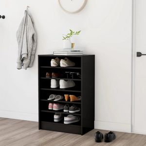 vidaXL Schoenenkast - 60x35x92 cm - Bewerkt hout - Zwart Schoenenkast - Schoenenopbergers - Houten Schoenenkast - Zwarte Schoenenkast - Compact Schoenenkast