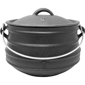 Klarstein Beefalo Potjie Pot - Zuid-Afrikaanse smoorpot - Op houtskool, vuur of gas BBQ's - Dutch oven - Rond - Met deksel - Gietijzer - Maat M: 6 liter - Zwart