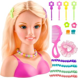 ''Kruzzel - Stylinghoofd met Accessoires - Complete Haarstyling Set met Roterend Hoofd, Kleurrijke Haarspelden, Highlights, Ketting en Kam - Kappop - Make Up pop - Creatief en Educatief Speelplezier voor Kinderen''