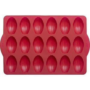 Madeleine bakvorm siliconen 36 x 23,5 x 2cm voor 18 madeleine | Rood | cakevorm met handgrepen | cakevormen | anti-aanbaklaag | voor oven en magnetron SILIMAD-PRO