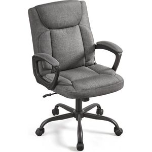 Bureaustoel, computerstoel, ergonomische draaistoel, kantelfunctie, in hoogte verstelbaar, armleuningen met zachte bekleding, katoenmix, grijs