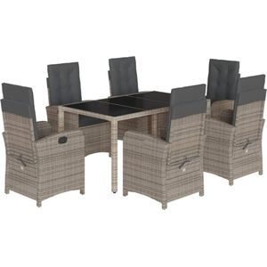 vidaXL - 7-delige - Tuinset - met - kussens - poly - rattan - grijs